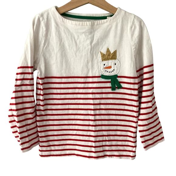 Mini Boden Holiday Snowman Breton Tee - White Red Stripes - 6-7 - Picture 1 of 7
